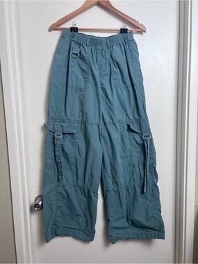Wild Fable Girls S Teal Wide Leg Cargo Pants Utility Parachute Y2K